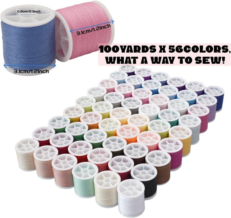 LRDCREEE 56 Spools Sewing Thread Kit for Hand Sewing and Machine Sewing Use, Colorful Polyester Thread Set 100 Yards Per Spool, 5600 Yards Total - Image 3